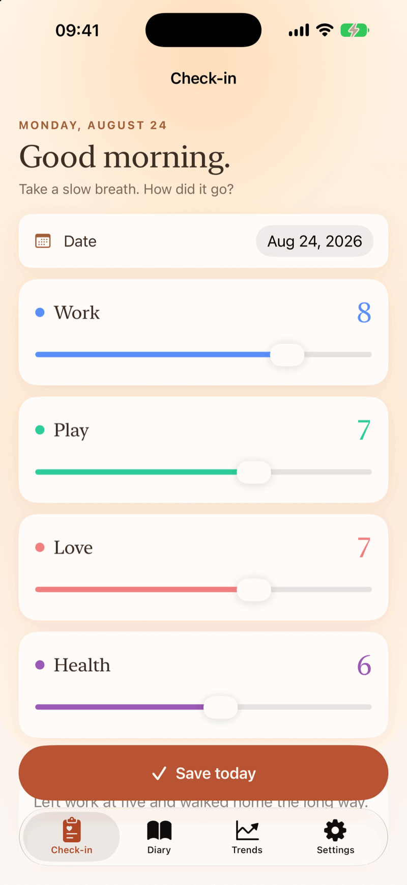 Weekly Pulse check-in screen